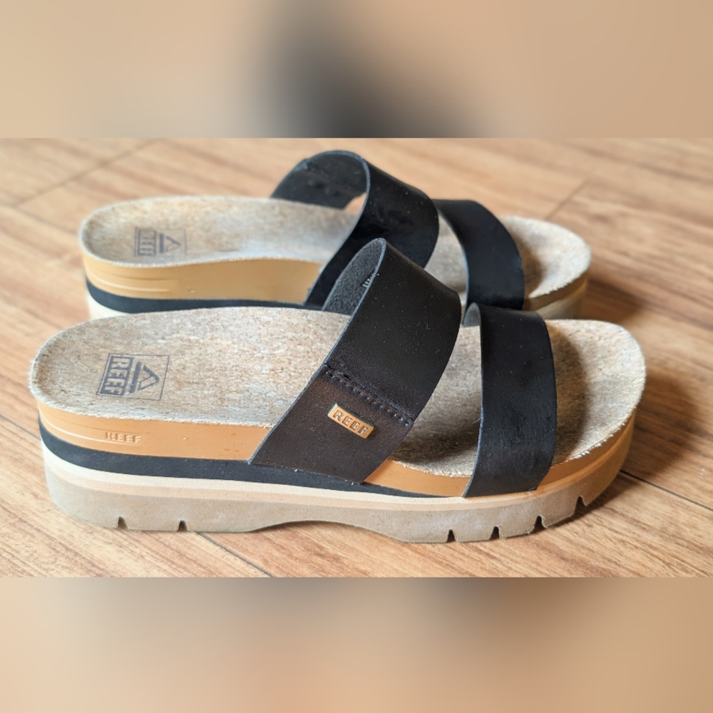 Reef Women's Black and Tan Platform Sandals - 9
